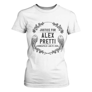 Justice for Alex Pretti T Shirt For Women Minneapolis January 24 2026 Tribute Memorial Wreath TS02 White Print Your Wear