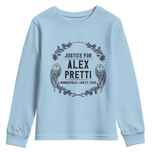 Justice for Alex Pretti Youth Sweatshirt Minneapolis January 24 2026 Tribute Memorial Wreath TS02 Light Blue Print Your Wear