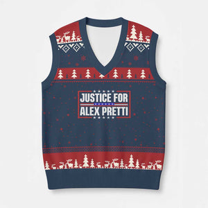 Justice for Alex Pretti Patriotic V-Neck Knit Sweater Vest Minneapolis Jan 24 2026 Memorial Red White and Blue TS02 Navy Red Print Your Wear