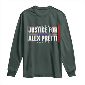 Justice for Alex Pretti Patriotic Long Sleeve Shirt Minneapolis Jan 24 2026 Memorial Red White and Blue TS02 Dark Forest Green Print Your Wear