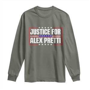 Justice for Alex Pretti Patriotic Long Sleeve Shirt Minneapolis Jan 24 2026 Memorial Red White and Blue TS02 Military Green Print Your Wear