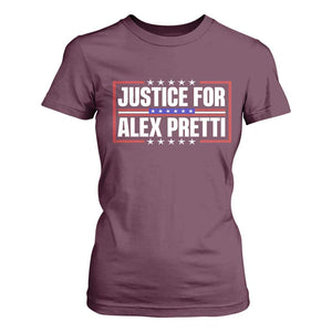 Justice for Alex Pretti Patriotic T Shirt For Women Minneapolis Jan 24 2026 Memorial Red White and Blue TS02 Maroon Print Your Wear