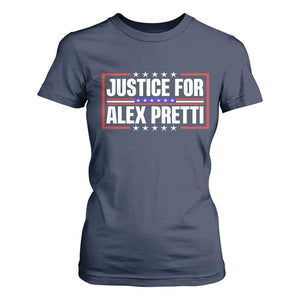 Justice for Alex Pretti Patriotic T Shirt For Women Minneapolis Jan 24 2026 Memorial Red White and Blue TS02 Navy Print Your Wear