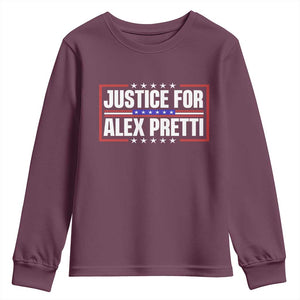 Justice for Alex Pretti Patriotic Youth Sweatshirt Minneapolis Jan 24 2026 Memorial Red White and Blue TS02 Maroon Print Your Wear