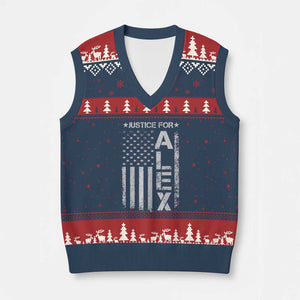 Justice for Alex Pretti American Flag V-Neck Knit Sweater Vest Minneapolis Jan 24 2026 Memorial Tribute TS02 Navy Red Print Your Wear