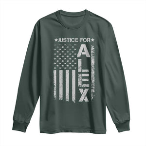 Justice for Alex Pretti American Flag Long Sleeve Shirt Minneapolis Jan 24 2026 Memorial Tribute TS02 Dark Forest Green Print Your Wear