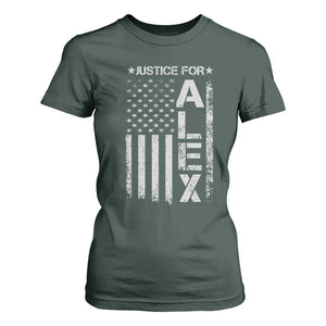 Justice for Alex Pretti American Flag T Shirt For Women Minneapolis Jan 24 2026 Memorial Tribute TS02 Dark Forest Green Print Your Wear