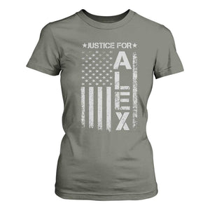 Justice for Alex Pretti American Flag T Shirt For Women Minneapolis Jan 24 2026 Memorial Tribute TS02 Military Green Print Your Wear
