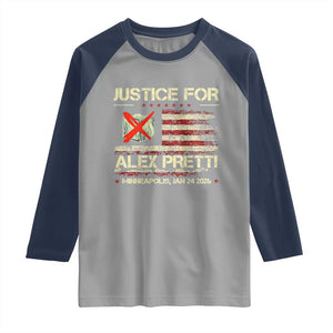 Justice for Alex Pretti Abolish Ice Protest Raglan Shirt Minneapolis Jan 24 2026 American Flag TS02 Sport Gray Navy Print Your Wear
