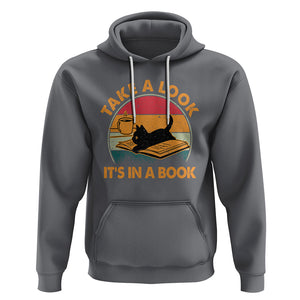 Funny Cat Reading Hoodie Take A Look It's In A Book Vintage Bookworm TS02 Charcoal Printyourwear
