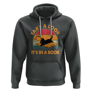 Funny Cat Reading Hoodie Take A Look It's In A Book Vintage Bookworm TS02 Dark Heather Printyourwear