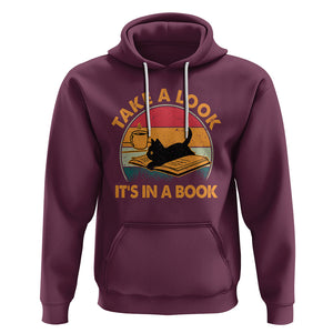 Funny Cat Reading Hoodie Take A Look It's In A Book Vintage Bookworm TS02 Maroon Printyourwear