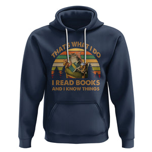 Funny Cat Reading Hoodie Vintage That's What I Do I Read Books And I Know Things Bookworm TS02 Navy Printyourwear