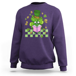 Shamrock Reading Sweatshirt St. Patrick's Day Books Lover Reader Nerd TS02 Purple Printyourwear