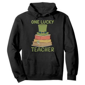 One Lucky Teacher St Patricks Day Hoodie Lepreachaun Hat with Books Reading TS02 Black Printyourwear