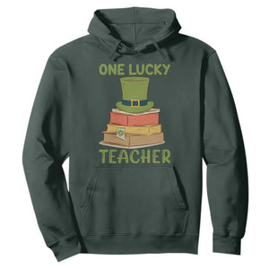 One Lucky Teacher St Patricks Day Hoodie Lepreachaun Hat with Books Reading TS02 Dark Forest Green Printyourwear