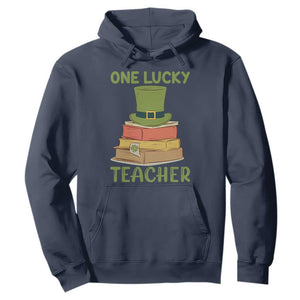 One Lucky Teacher St Patricks Day Hoodie Lepreachaun Hat with Books Reading TS02 Navy Printyourwear