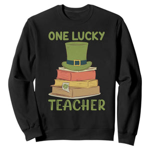 One Lucky Teacher St Patricks Day Sweatshirt Lepreachaun Hat with Books Reading TS02 Black Printyourwear
