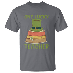 One Lucky Teacher St Patricks Day T Shirt Lepreachaun Hat with Books Reading TS02 Charcoal Printyourwear