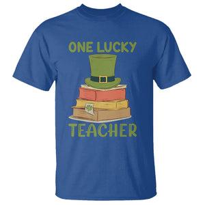 One Lucky Teacher St Patricks Day T Shirt Lepreachaun Hat with Books Reading TS02 Royal Blue Printyourwear