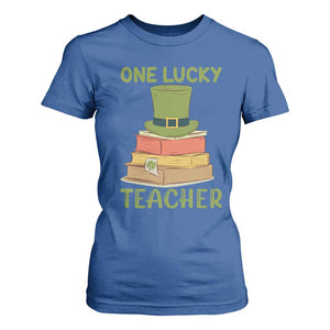 One Lucky Teacher St Patricks Day T Shirt For Women Lepreachaun Hat with Books Reading TS02 Royal Blue Print Your Wear