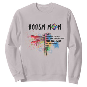 Autism Mom Sweatshirt She Whispered Back I Am The Storm Rainbow Dragonfly TS02 Ice Gray Printyourwear