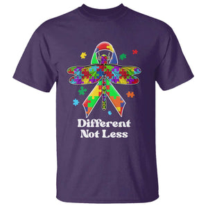 Dragonfly Autism Awareness T Shirt Different Not Less Puzzle Piece TS02 Purple Printyourwear