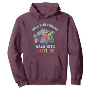 Turtle Autism Acceptance Hoodie Swim With Turtles Walk With Autism TS02 Maroon Printyourwear