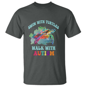 Turtle Autism Acceptance T Shirt Swim With Turtles Walk With Autism TS02 Dark Heather Printyourwear