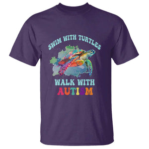 Turtle Autism Acceptance T Shirt Swim With Turtles Walk With Autism TS02 Purple Printyourwear
