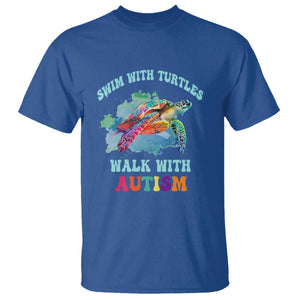 Turtle Autism Acceptance T Shirt Swim With Turtles Walk With Autism TS02 Royal Blue Printyourwear