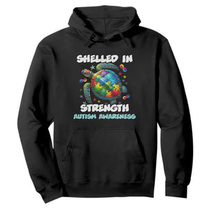 Turtle Autism Acceptance Hoodie Shelled In Strength TS02 Black Printyourwear