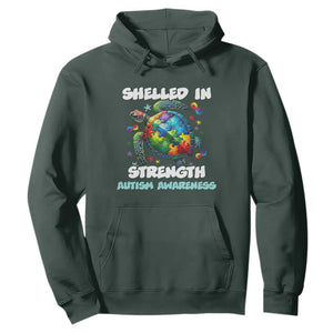 Turtle Autism Acceptance Hoodie Shelled In Strength TS02 Dark Forest Green Printyourwear