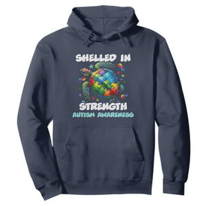 Turtle Autism Acceptance Hoodie Shelled In Strength TS02 Navy Printyourwear