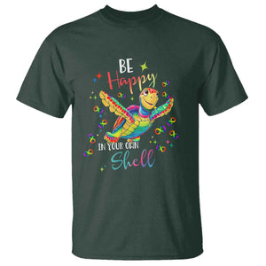 Turtle Autism Acceptance T Shirt Be Happy In Your Own Shell Spectrum Rainbow Infinity TS02 Dark Forest Green Printyourwear