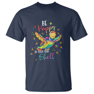 Turtle Autism Acceptance T Shirt Be Happy In Your Own Shell Spectrum Rainbow Infinity TS02 Navy Printyourwear