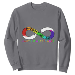 Autism Acceptance Sweatshirt Different Not Less Spectrum Rainbow Infinity TS02 Charcoal Printyourwear
