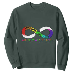 Autism Acceptance Sweatshirt Different Not Less Spectrum Rainbow Infinity TS02 Dark Forest Green Printyourwear