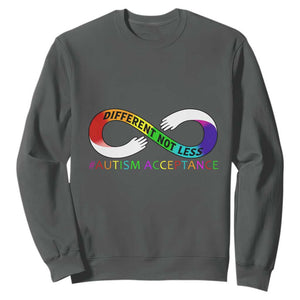 Autism Acceptance Sweatshirt Different Not Less Spectrum Rainbow Infinity TS02 Dark Heather Printyourwear