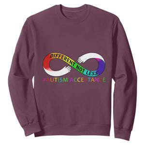Autism Acceptance Sweatshirt Different Not Less Spectrum Rainbow Infinity TS02 Maroon Printyourwear