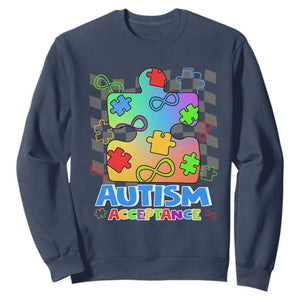 Autism Acceptance Sweatshirt Retro Groovy Puzzle Piece Spectrum Rainbow Infinity Symbol TS02 Navy Printyourwear