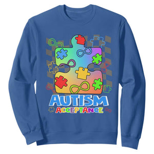 Autism Acceptance Sweatshirt Retro Groovy Puzzle Piece Spectrum Rainbow Infinity Symbol TS02 Royal Blue Printyourwear