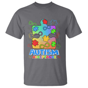 Autism Acceptance T Shirt Retro Groovy Puzzle Piece Spectrum Rainbow Infinity Symbol TS02 Charcoal Printyourwear