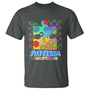 Autism Acceptance T Shirt Retro Groovy Puzzle Piece Spectrum Rainbow Infinity Symbol TS02 Dark Heather Printyourwear