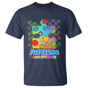 Autism Acceptance T Shirt Retro Groovy Puzzle Piece Spectrum Rainbow Infinity Symbol TS02 Navy Printyourwear