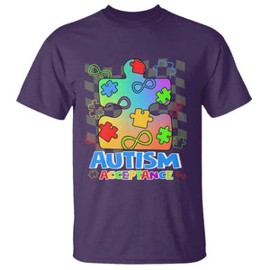 Autism Acceptance T Shirt Retro Groovy Puzzle Piece Spectrum Rainbow Infinity Symbol TS02 Purple Printyourwear