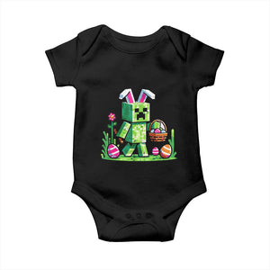 Pixel Easter Bunny Gamer Parody Graphic Baby Onesie Funny Block Style Rabbit with Eggs Basket Gaming Humor Gift TS02 Black Print Your Wear