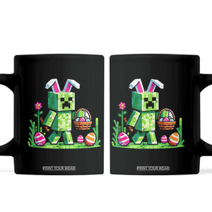 Pixel Easter Bunny Gamer Parody Graphic Coffee Mug Funny Block Style Rabbit with Eggs Basket Gaming Humor Gift TS02 Black Print Your Wear
