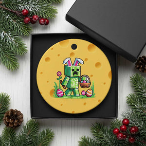 Pixel Easter Bunny Gamer Parody Graphic Ceramic Ornament Funny Block Style Rabbit with Eggs Basket Gaming Humor Gift TS02 1pc Yellow Cheese Print Your Wear