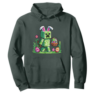 Pixel Easter Bunny Gamer Parody Graphic Hoodie Funny Block Style Rabbit with Eggs Basket Gaming Humor Gift TS02 Dark Forest Green Print Your Wear
